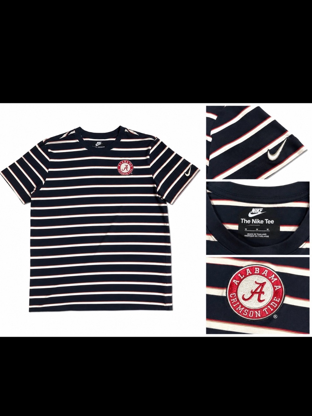 Nike Black/White/Red Striped Tee with Alabama Patch